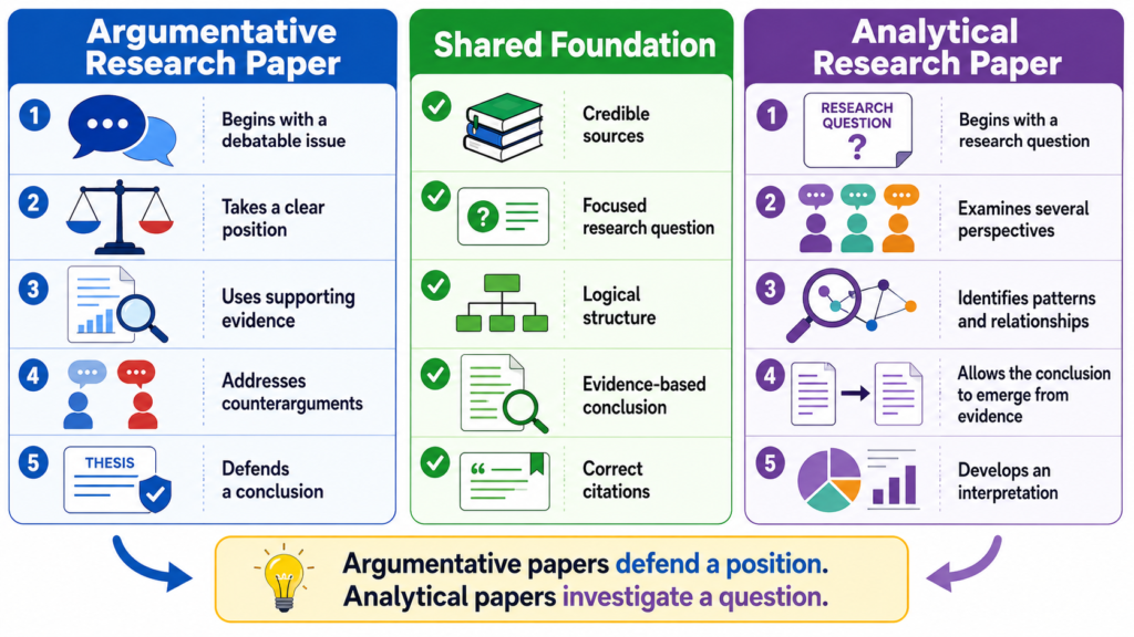 Comparison between argumentative and analytical research papers
