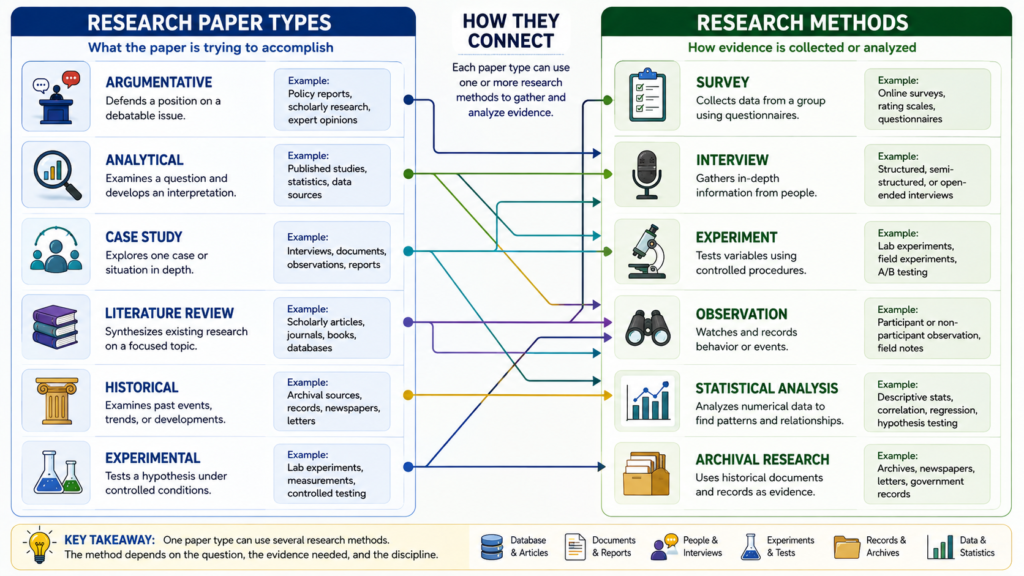 Difference between research paper types and research methods