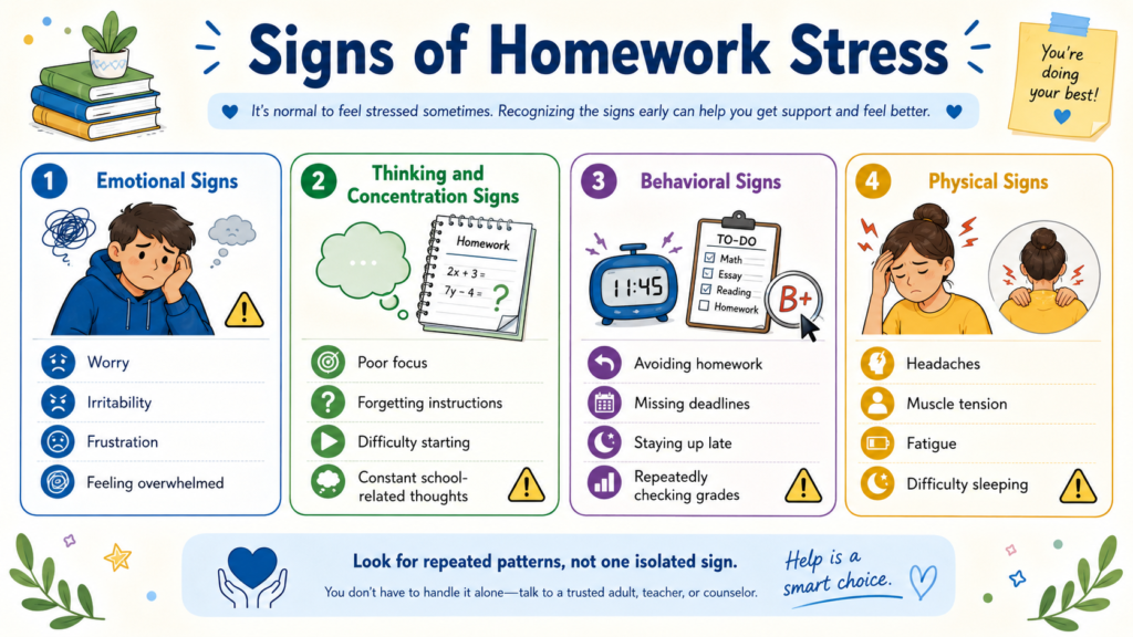 Emotional mental behavioral and physical signs of homework stress