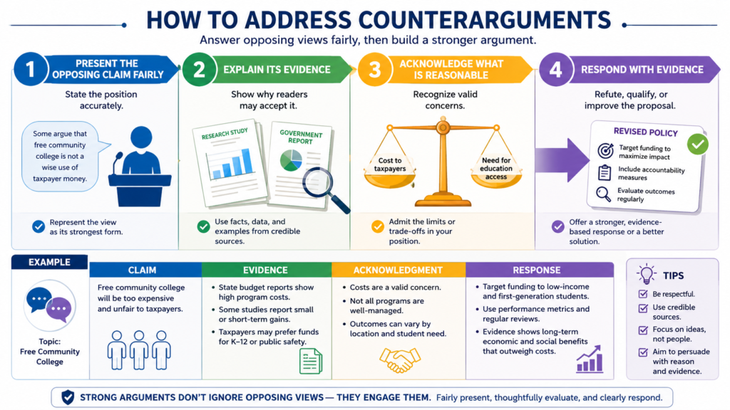 Four-step method for addressing counterarguments in a persuasive research paper