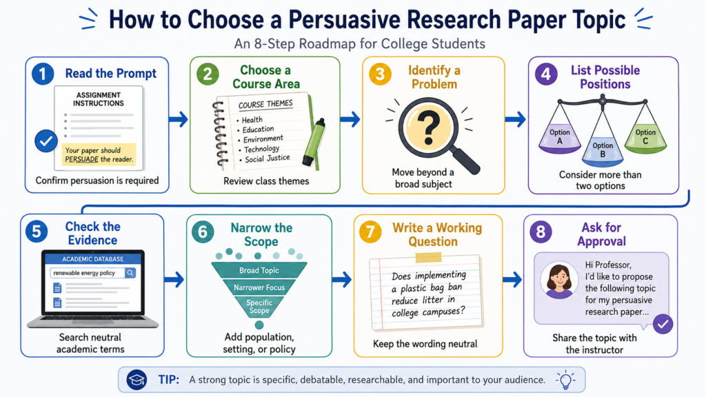 Step-by-step process for choosing a persuasive research paper topic