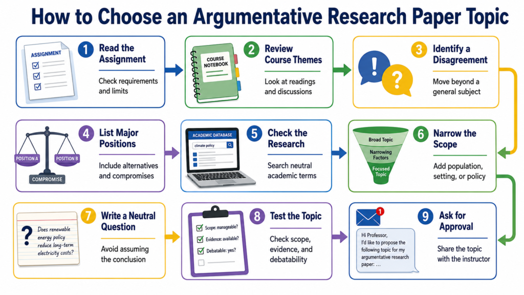 Nine-step process for choosing an argumentative research paper topic