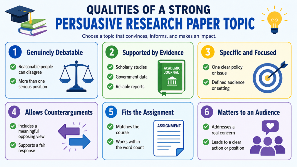 Qualities of a focused and debatable persuasive research paper topic