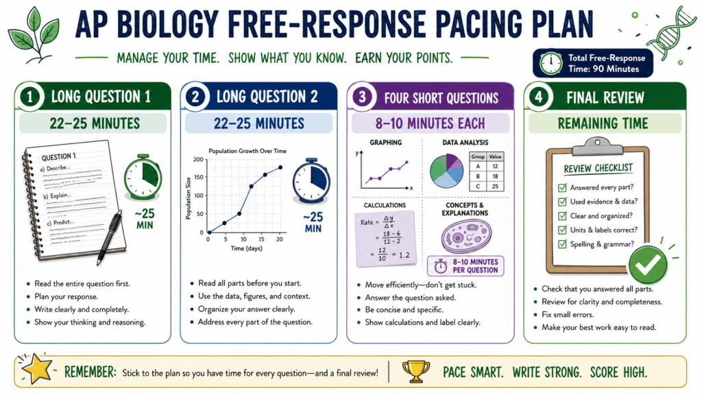 AP Biology free-response pacing plan for long and short questions