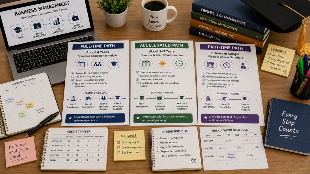 Full-time accelerated and part-time business management study paths