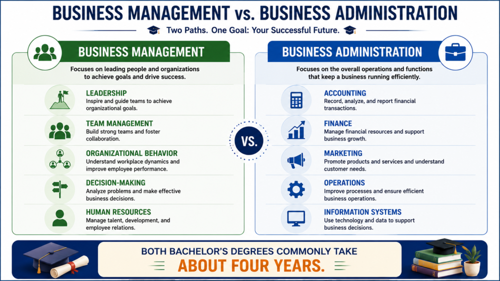 Business management versus business administration degree comparison