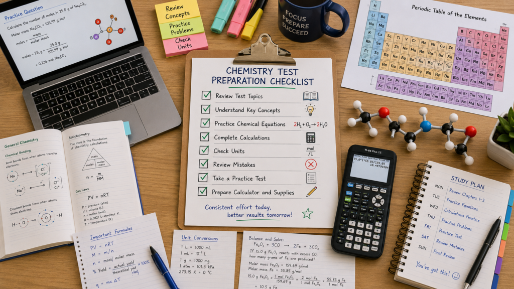 Chemistry test preparation checklist for high school and college students