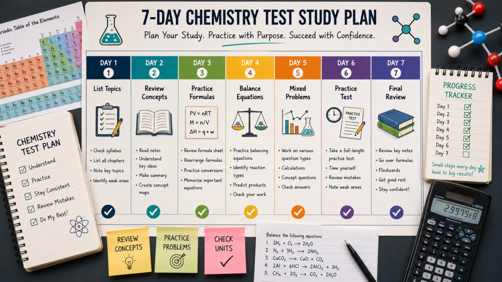 Seven-day chemistry test study plan for students