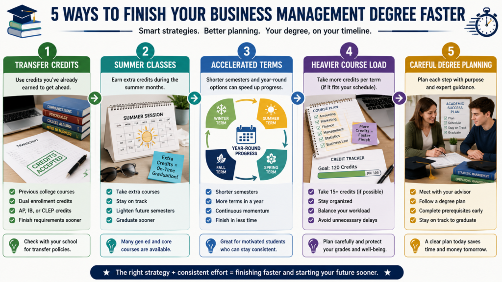 Ways students may complete a business management degree faster