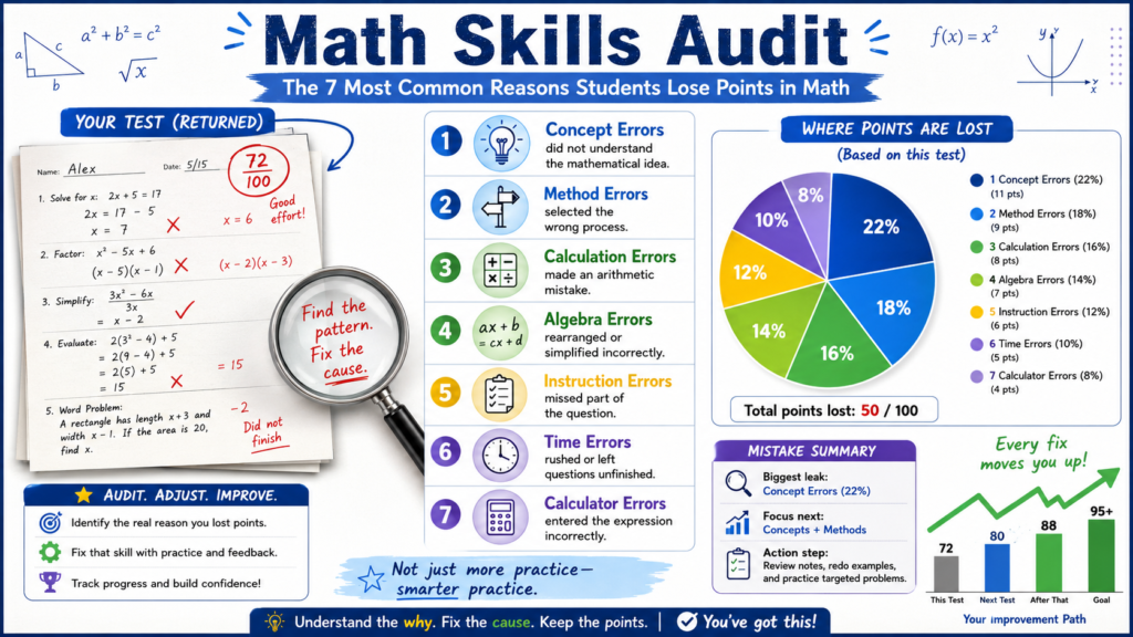 Math skills audit showing common reasons students lose points