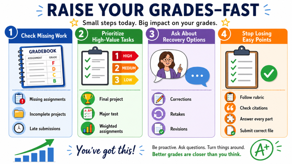 First steps students can take to improve low grades quickly
