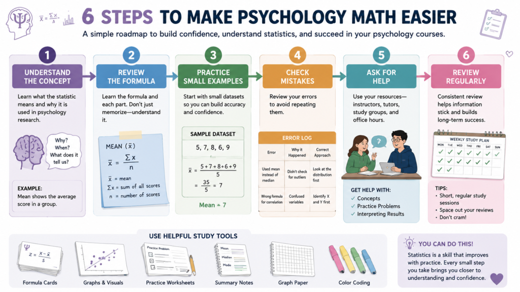 Steps students can follow to make psychology math easier