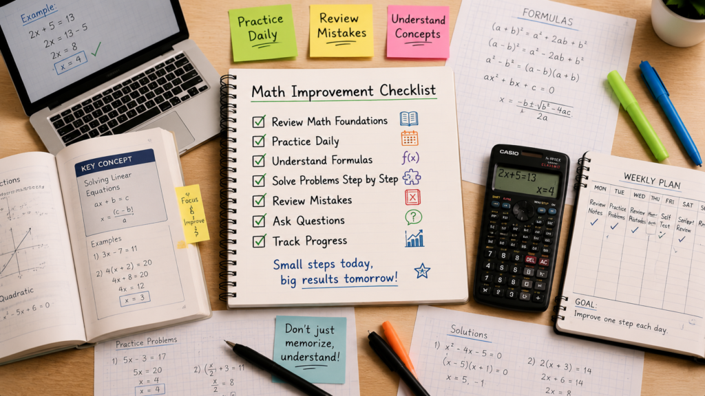 Math improvement checklist for students building stronger skills