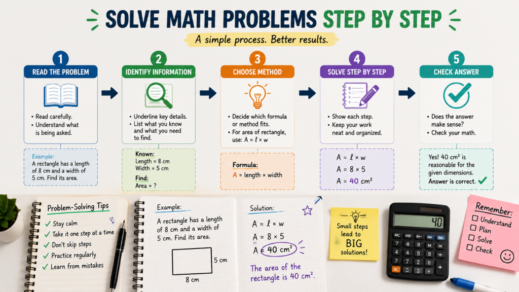 Step-by-step math problem-solving process for students