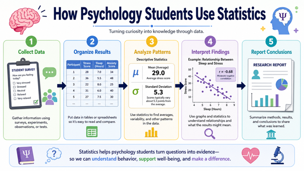 How psychology students use statistics to analyze research data