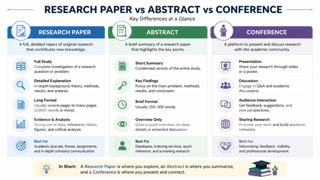 Difference between a research paper abstract and academic conference