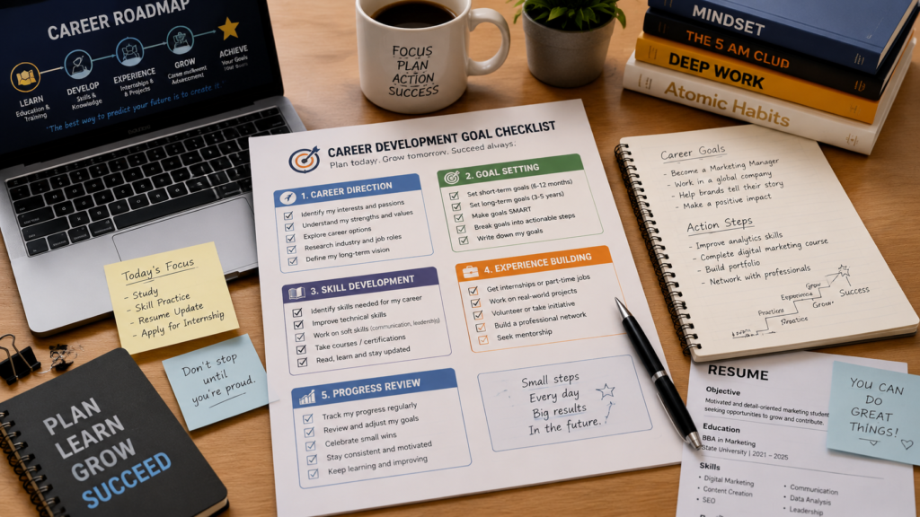 Career development goals checklist for students and professionals