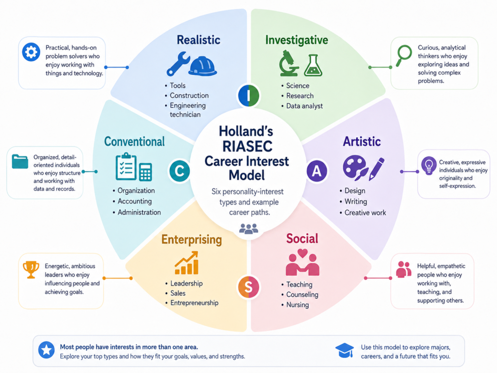 Holland RIASEC career interest model with six personality types