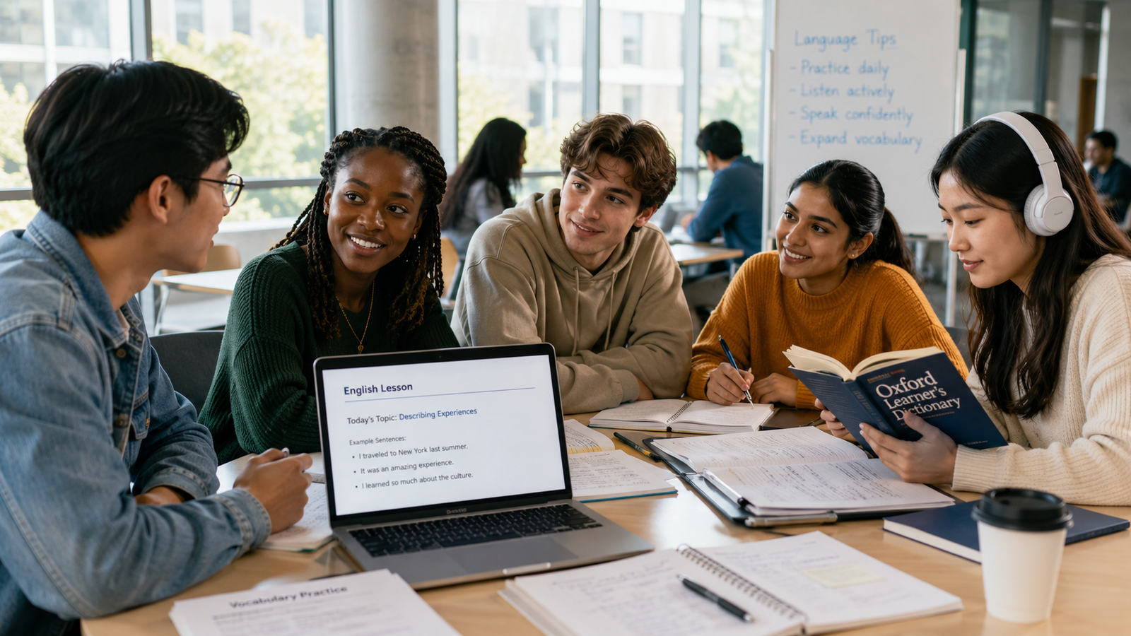 International students learning English through reading listening and conversation