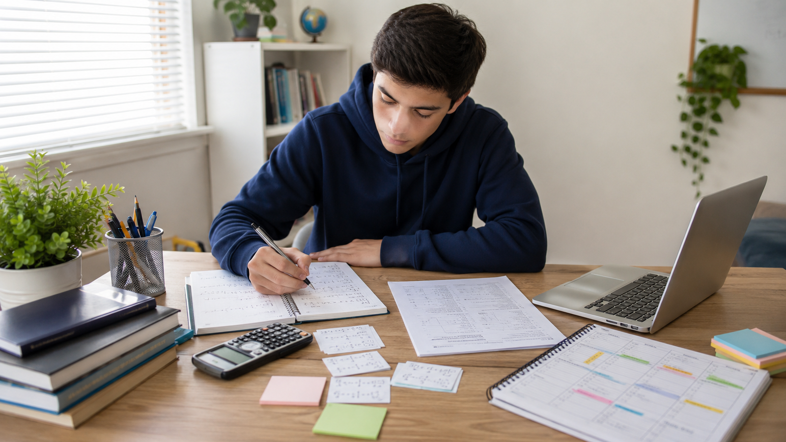 Student following a study plan to prepare for a math test