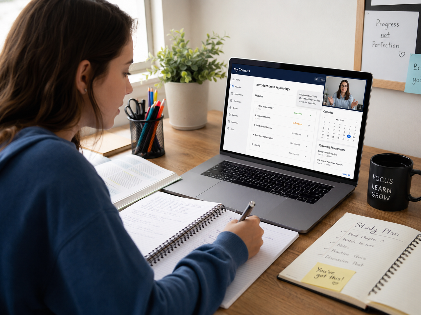 College student getting expert help with an online class